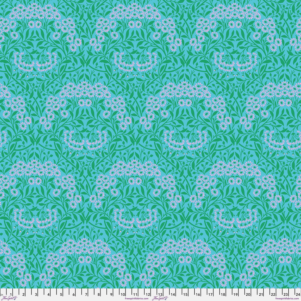 Kaffe & Morris & Co Michaelmas Daisy AQUA PWKW007 Priced per 25cm