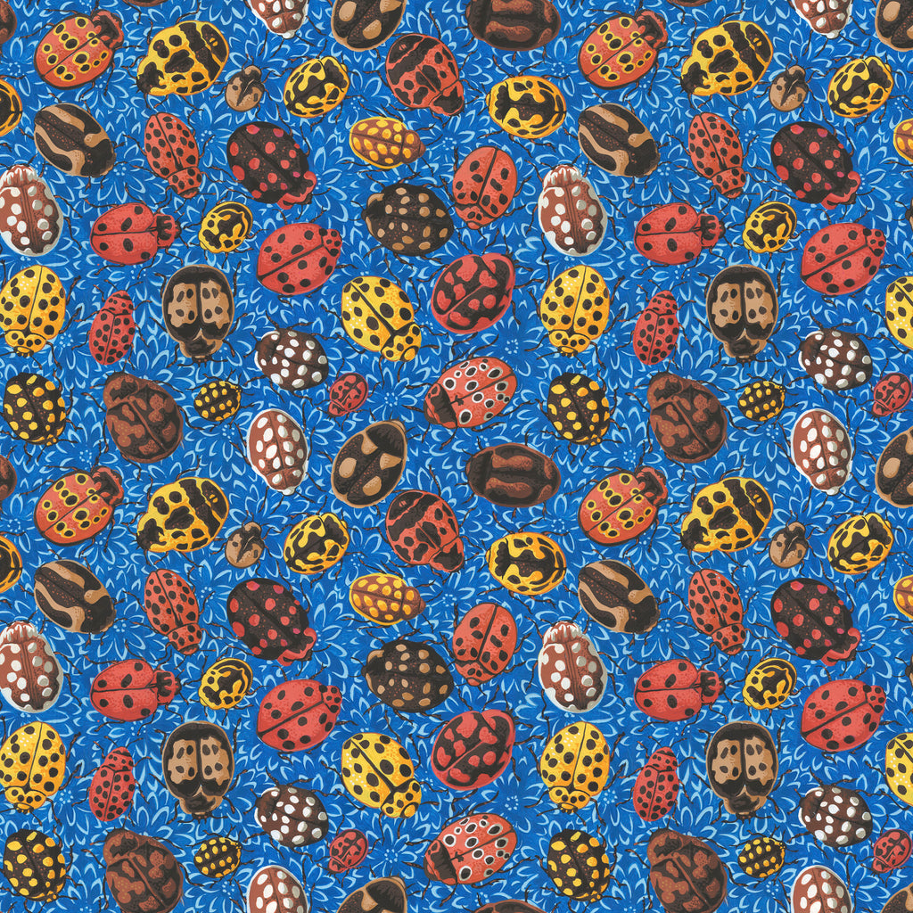 COTTAGE GARDEN Ladybirds BLUE PWSL141 by Philip Jacobs.Priced per 25cm