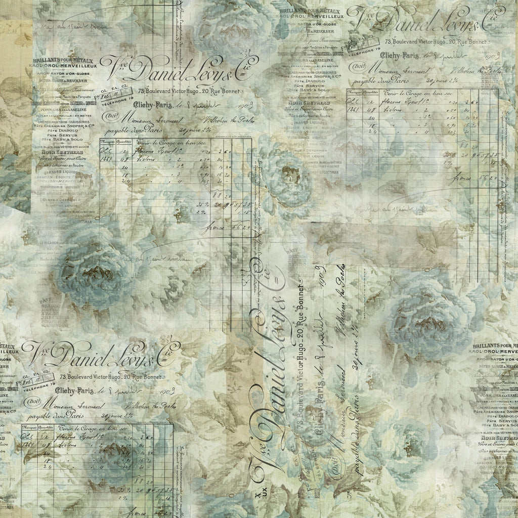 *Tim Holtz Receipt QBTH010 AQUA WIDEBACK 108" / 270 cms Priced Per 50 Cm.