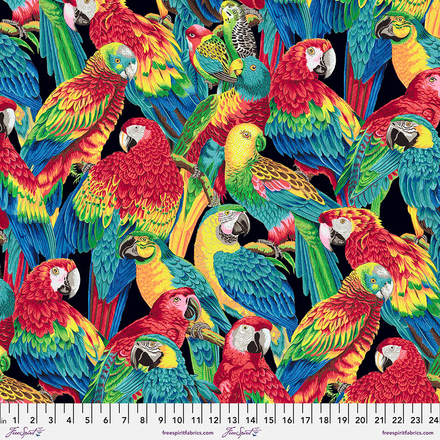TREASURE ISLAND Polly Parrots BLACK PWSL106 by Philip Jacobs.Priced per 25cm