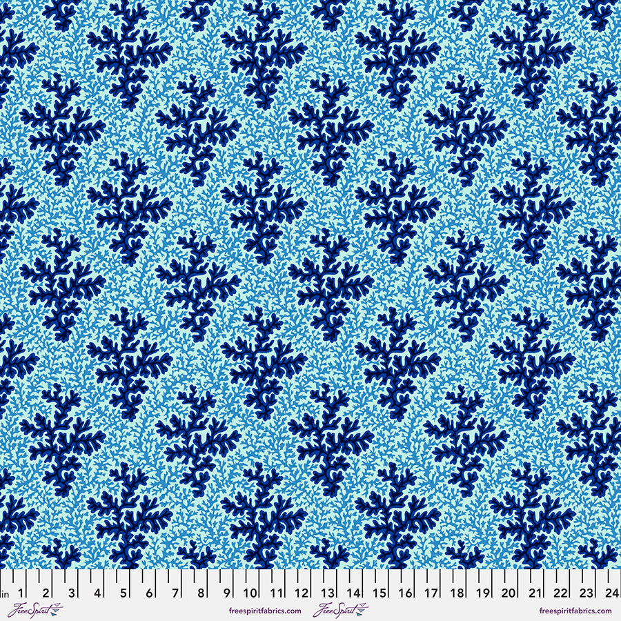 TREASURE ISLAND Seaweed & Coral BLUE PWSL109 by Philip Jacobs.Priced per 25cm