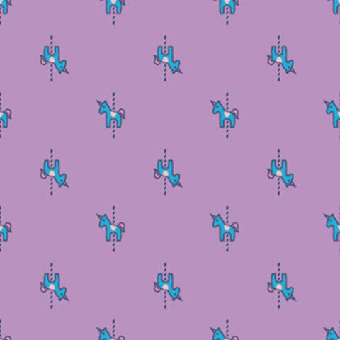*PRE CUT* Ella Blue - MINI FUN FAIR -TE7012PU Carousel Horses PURPLE - 1 Metre