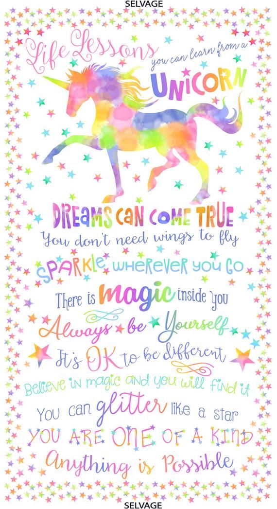 Timeless Treasures - Unicorn Life Lessons Panel.Priced per Panel