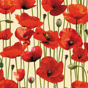 **Poppies Red Poppy Field Cream WIDEBACK 108" / 270 cms. Priced per 50 Cm.