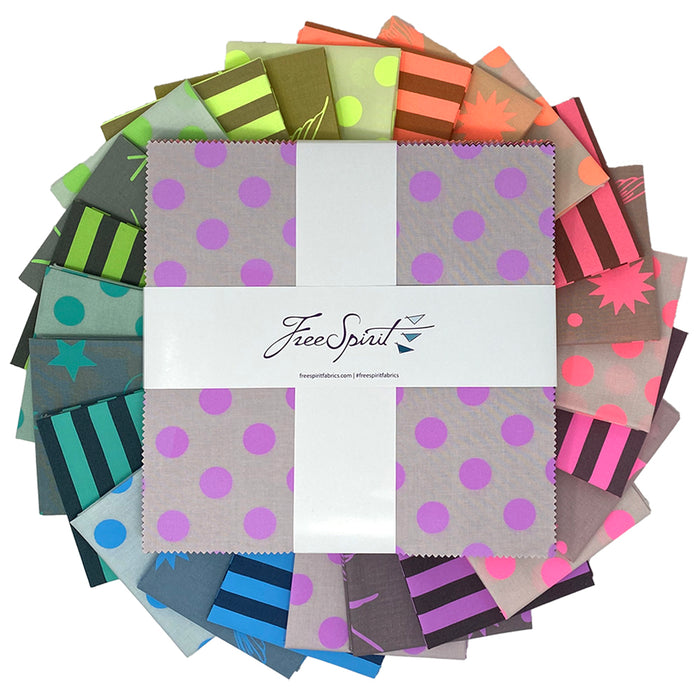 "True Colors Neon Inks - 10" Charm Squares (Layer Cake) Designed by Tula Pink