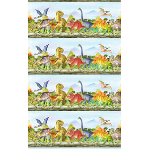 *REMNANT* Dinosaur Friends by Jason Yenter 2 DIN 1, Border Print - 1.35 Metres
