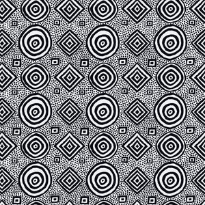 Black and white geometric pattern with circles and squares