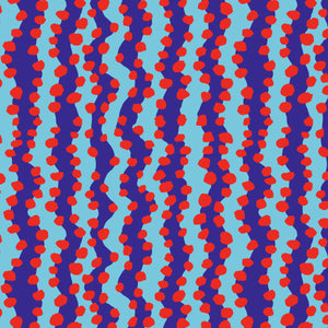 Pattern of red and blue wavy lines on a light blue background