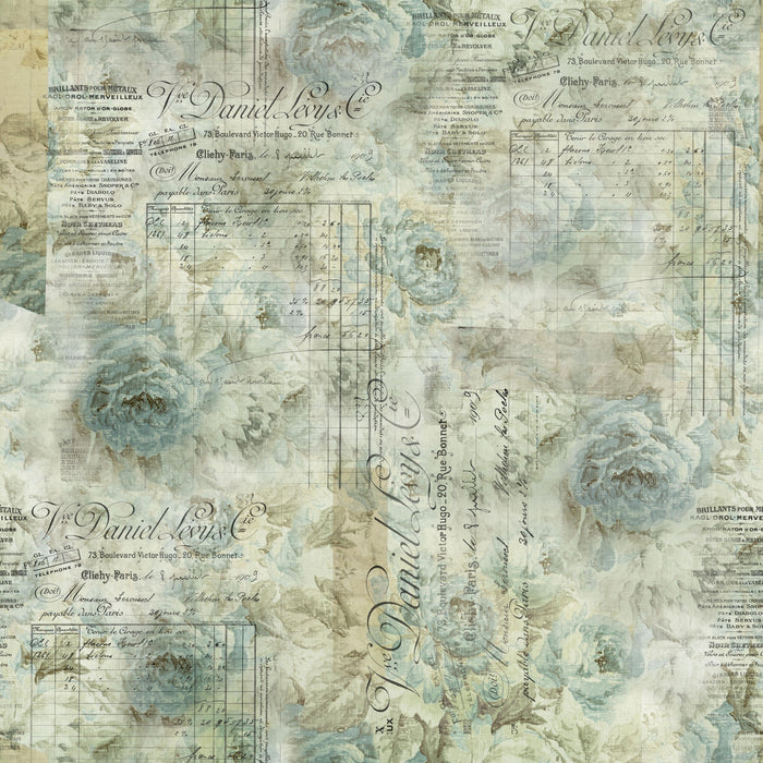 *Tim Holtz Receipt QBTH010 AQUA WIDEBACK 108" / 270 cms Priced Per 50 Cm.