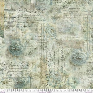 *Tim Holtz Receipt QBTH010 AQUA WIDEBACK 108" / 270 cms Priced Per 50 Cm.
