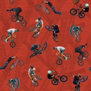 Bunny Hop Mania BMX Allover RED tyre marks.Priced per 25cm.