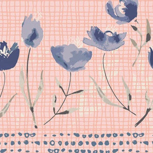 Floral pattern with blue flowers on a pink background