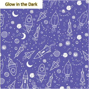 LIFT OFF Rocket Space Galaxy Purple Glow in the Dark Ink.Priced per 25cm.