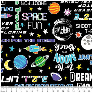 LIFT OFF Space Words Black Glow in the Dark Ink 1054/0799.Priced per 25cm.