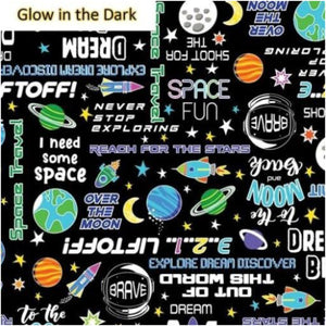 LIFT OFF Space Words Black Glow in the Dark Ink 1054/0799.Priced per 25cm.