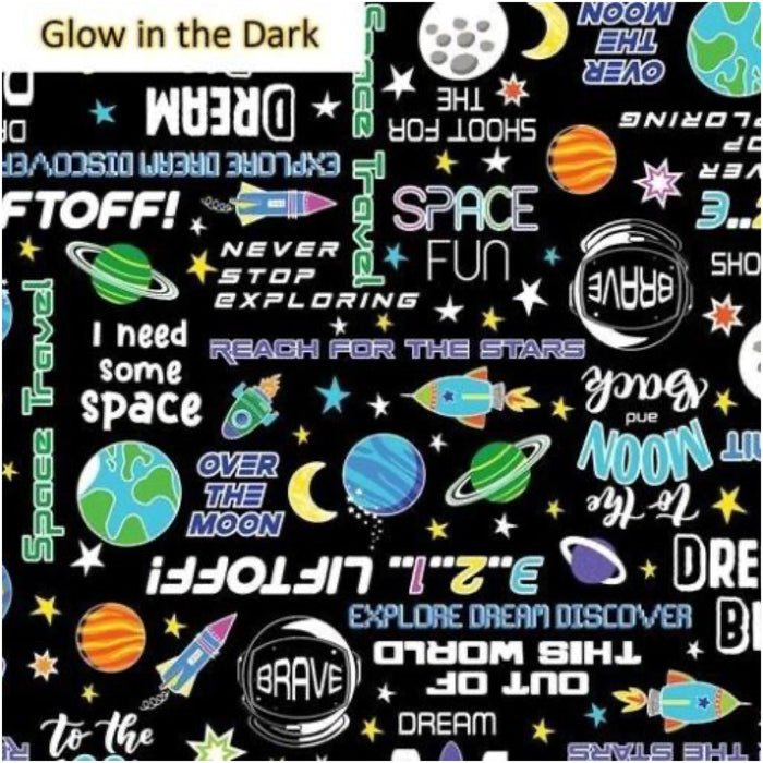 LIFT OFF Space Words Black Glow in the Dark Ink 1054/0799.Priced per 25cm.