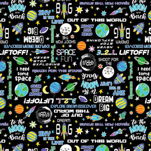 LIFT OFF Space Words Black Glow in the Dark Ink 1054/0799.Priced per 25cm.
