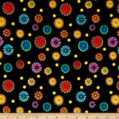 CARNIVALE SMALL TOSSED FLOWERS 26373J BLACK.Priced per 25cm.