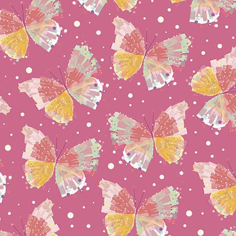 CONFETTI BLOSSOMS BUTTERFLIES  26235P PINK.Priced per 25cm