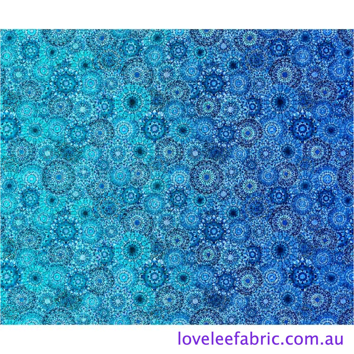 Jewelscape KALEIDOSCOPE MEDALLION BLUE AQUA 28979 YQ.Priced per 25cm.