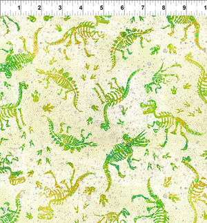 Dinosaur Friends by Jason Yenter 5 DIN 1, Fossils Green.Priced per 25cm