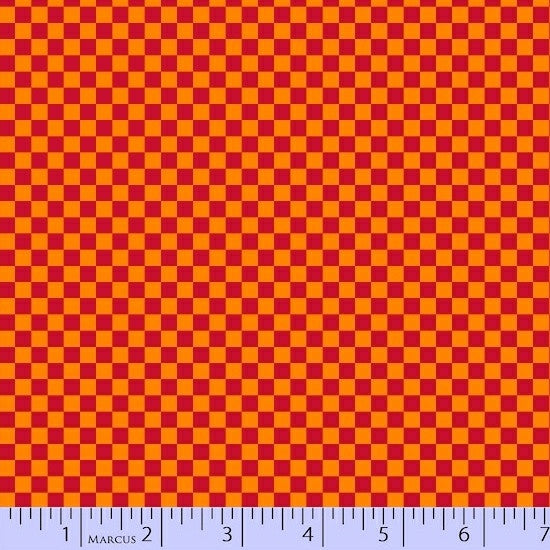 *REMNANT* Marcus Fabrics - Go Go Dino R37 9729 0129 red & orange check - 1.8 METRES