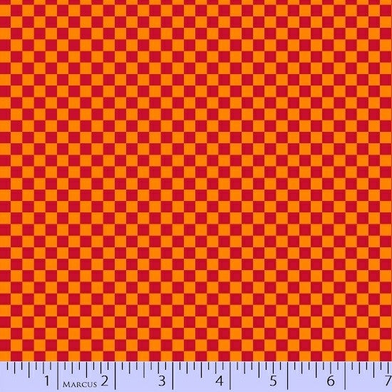 *REMNANT* Marcus Fabrics - Go Go Dino R37 9729 0129 red & orange check - 1.8 METRES