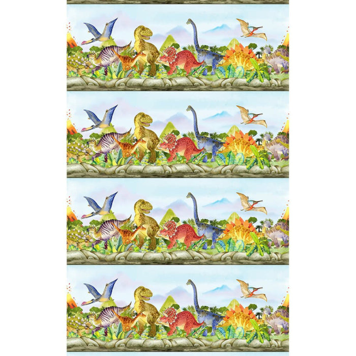 Dinosaur Friends by Jason Yenter 2 DIN 1, Border Fabric.Priced per 25cm