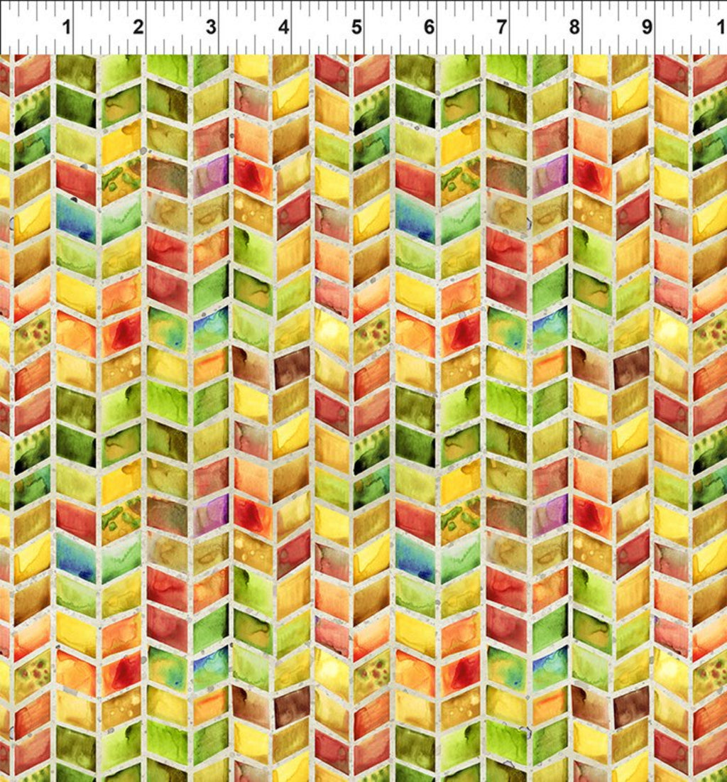 Dinosaur Friends by Jason Yenter 7 DIN 1, Chevron Multi.Priced per 25cm