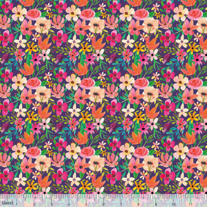 Forest Friends - Floral Mixture Plum by Mia Charro - Priced per 25Cm