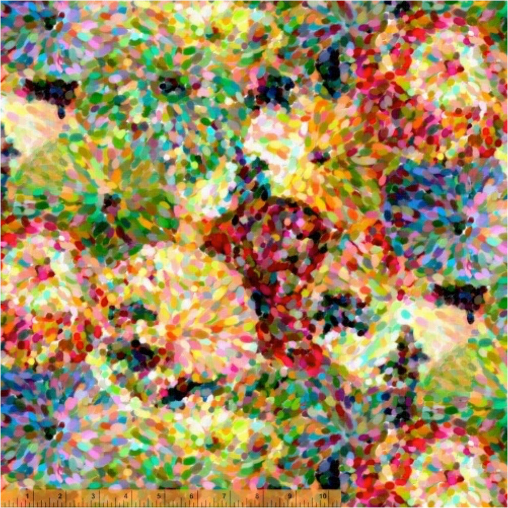 A colorful floral pattern fabric, part of the Impressionist Floral collection, sold by the inch or in 50 cm increments.