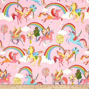 Alexander Henry - Monkey's Bizness Magic Rainbow Shine Pink TA8478B.Priced per 25cm