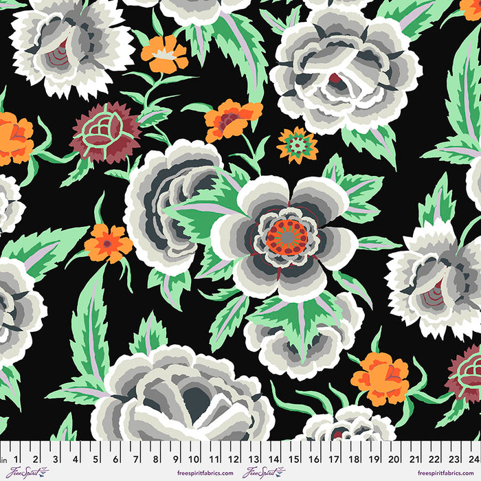 KFC Embroidered Shawl BLACK PWGP106.Priced per 25cm