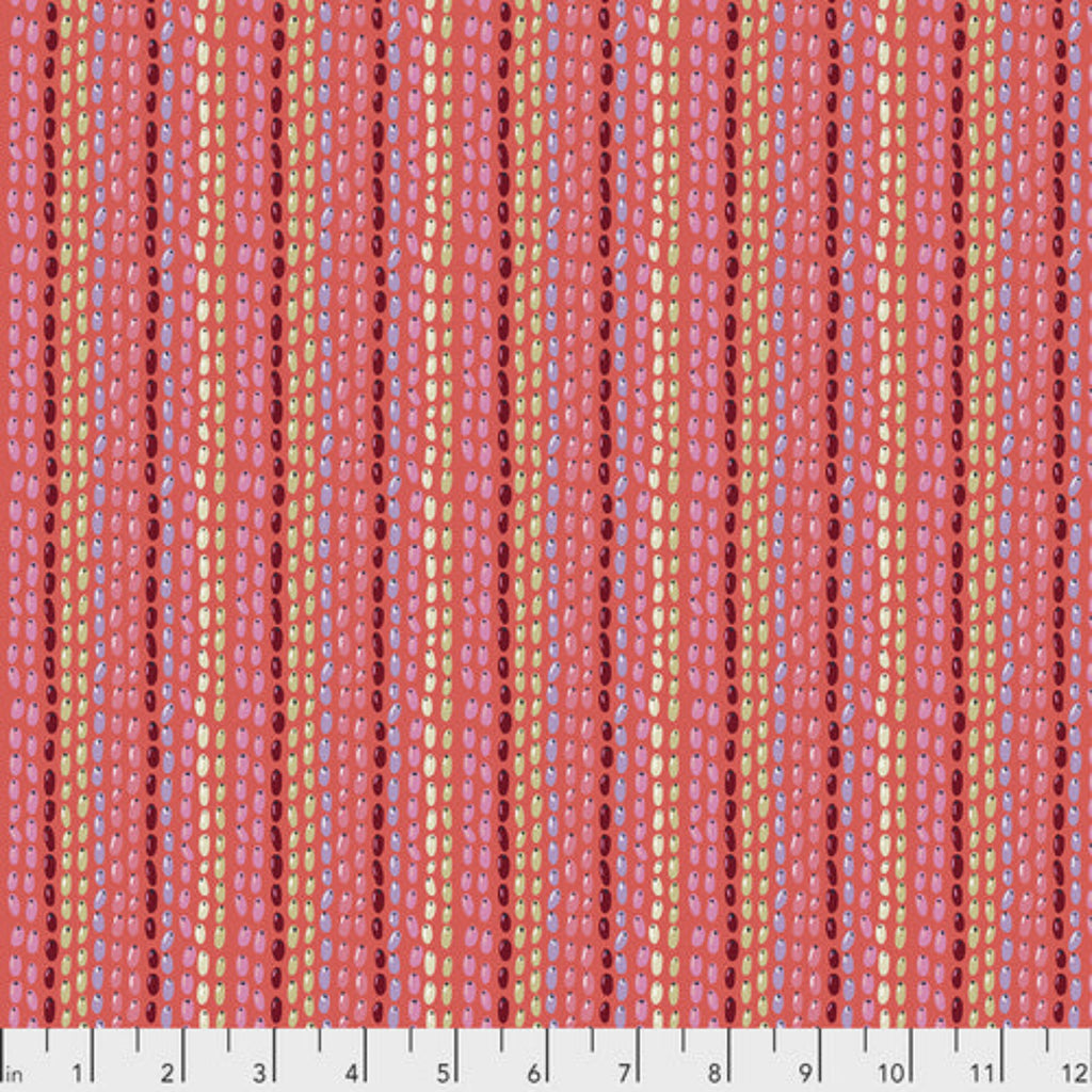 A fabric with a pink and rose stripe pattern, likely used for arts and crafts.