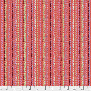 A fabric with a pink and rose stripe pattern, likely used for arts and crafts.