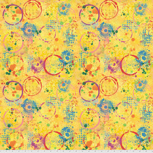 PIZZAZZ by Sue Penn PWSP021 Graffiti LEMON.Priced per 25cm