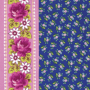 Neptune & The Mermaid Tokyo Milk - Floating Millefleur -BORDER PRINT - PWTM007.8NAVY.Priced per 25cm