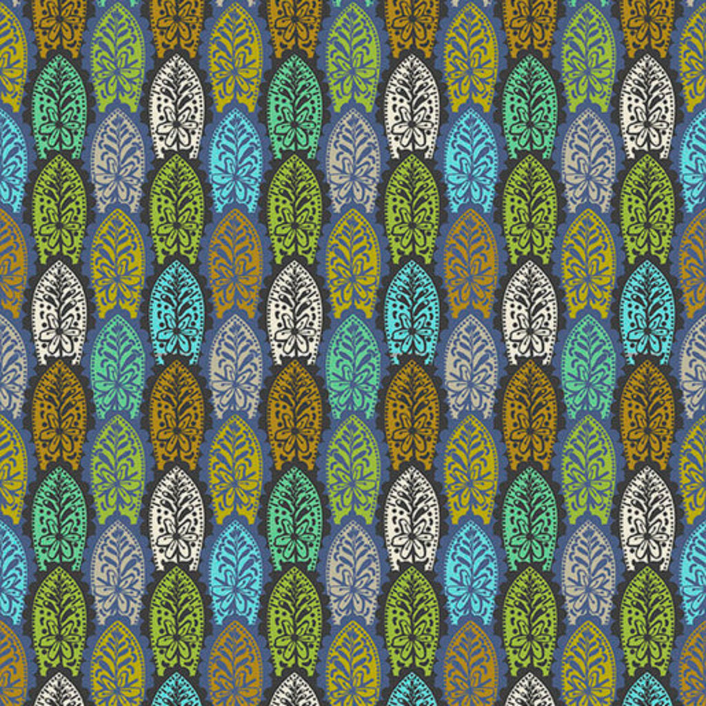 A piece of multicolored floral patterned fabric by Anna Maria Horner.