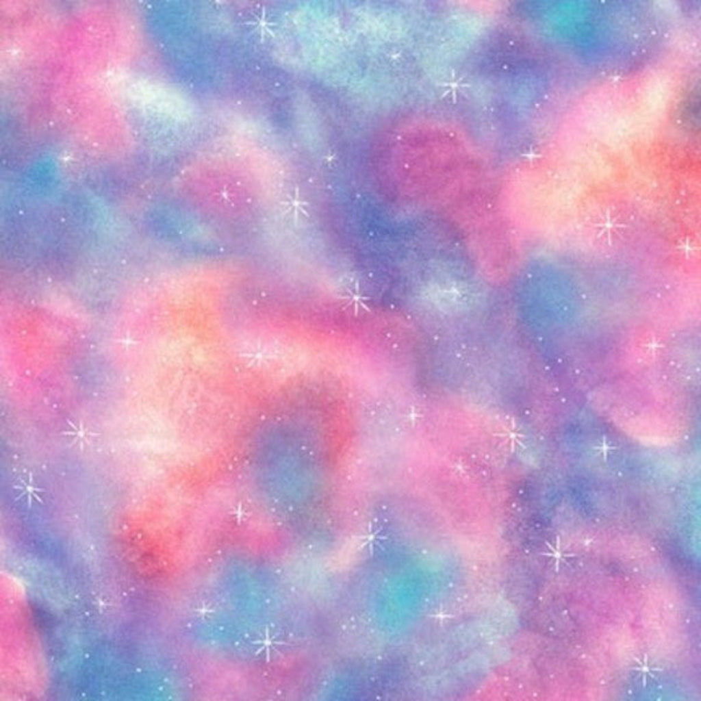 A fabric with a floral pattern featuring stars and dots in a multicolor design.