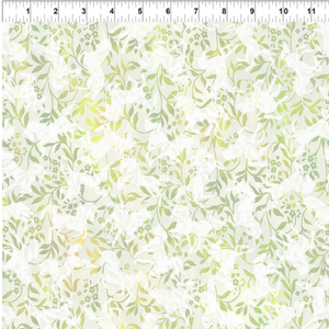 A fabric featuring a green vine pattern with white flowers