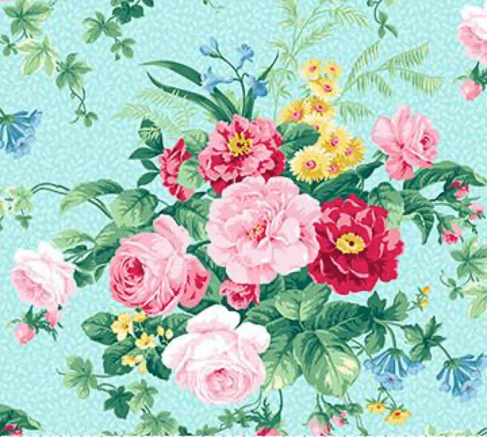 Julia's Garden By Deborah Edwards Large Floral Blue 21607-41.Priced per 25cm.