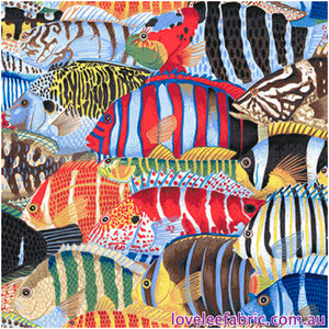 TREASURE ISLAND by Philip Jacobs (SNOW LEOPARD)- Stripey Fish MULTI PWSL116.Priced per 25cm