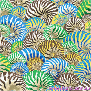 TREASURE ISLAND Nautilus Shell BLUE PWSL114 by Philip Jacobs.Priced per 25cm