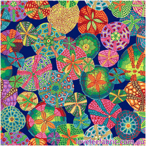 TREASURE ISLAND Sand Dollars NAVY PWSL113 by Philip Jacobs.Priced per 25cm
