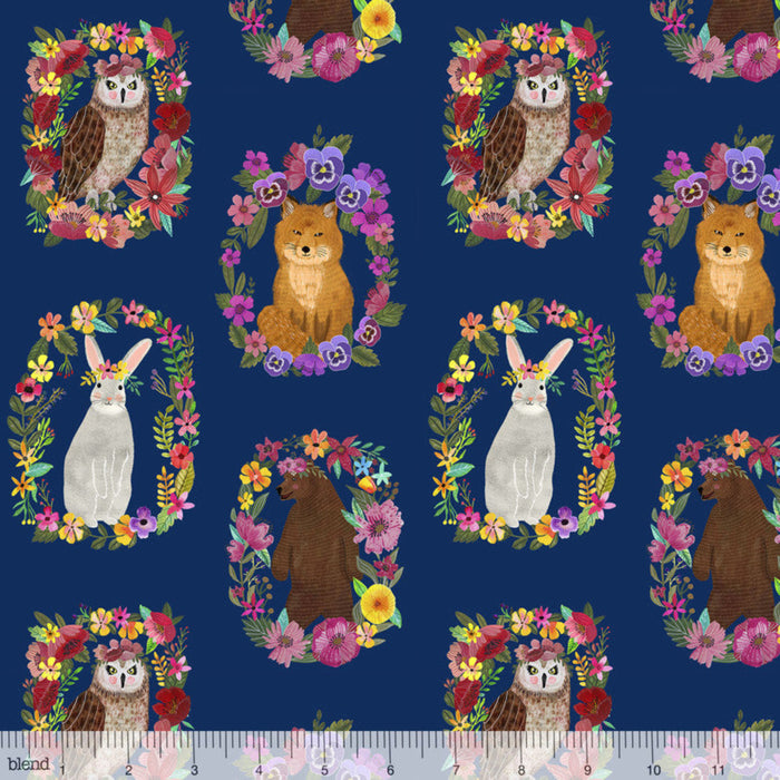 Forest Friends - Wood Rings Navy by Mia Charro - Priced per 25Cm