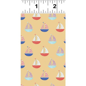 Clothworks - Sail Away Sailboats Gold.Priced per 25cm