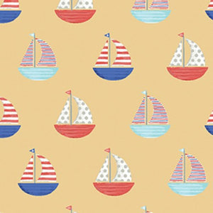 Clothworks - Sail Away Sailboats Gold.Priced per 25cm