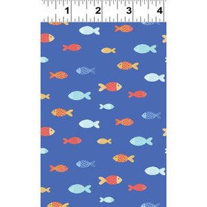 Clothworks - Sail Away Fish Royal Blue.Priced per 25cm