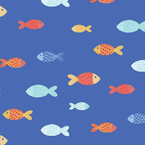 Clothworks - Sail Away Fish Royal Blue.Priced per 25cm