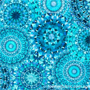Jewelscape KALEIDOSCOPE MEDALLION BLUE AQUA 28979 YQ.Priced per 25cm.